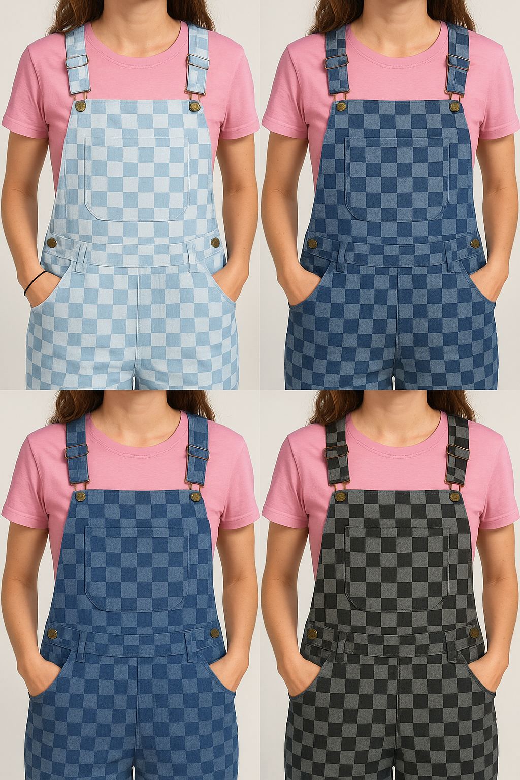 Checkered Denim Dungaree - Ladies fit - LONG