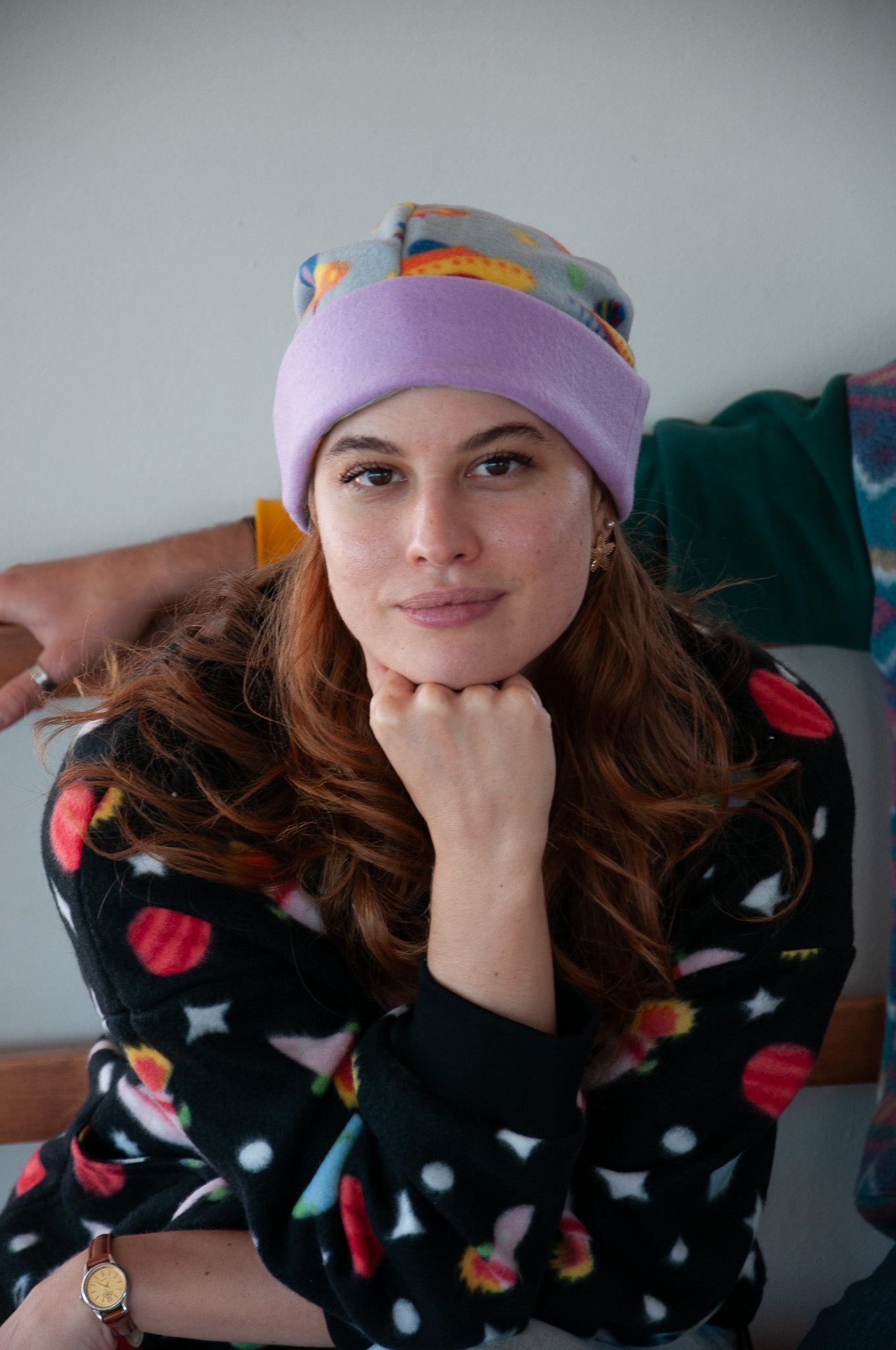 Grey Space Themed Beanie with purple band