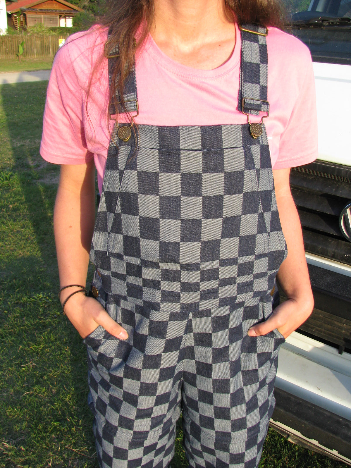 Checkered Denim Dungaree - Ladies fit - LONG