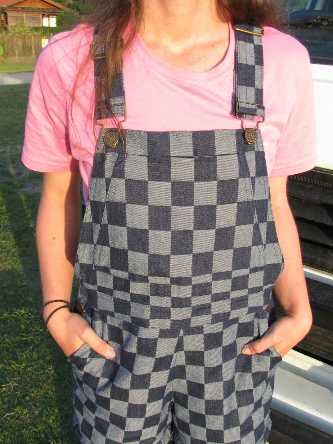 Checkered Denim Dungaree - Ladies fit - SHORTIE