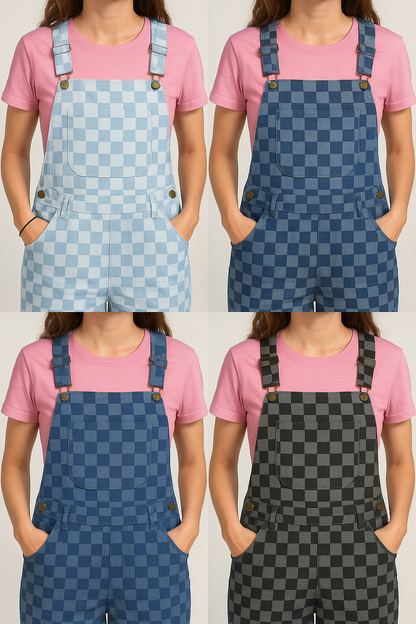 Checkered Denim Dungaree - Ladies fit - SHORTIE