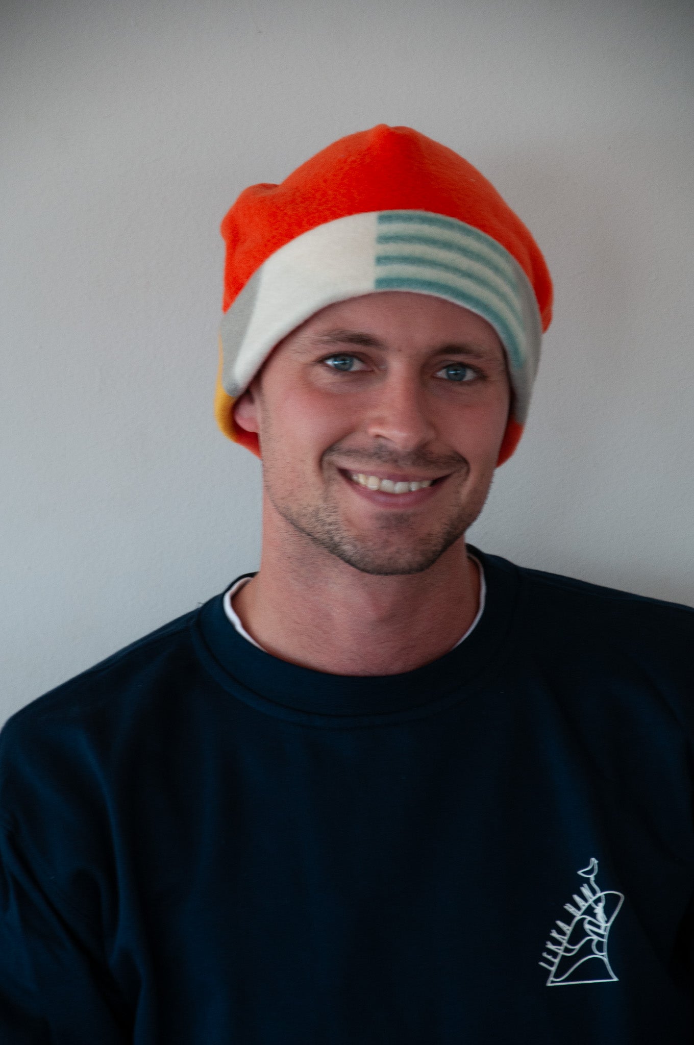 Geometric and Orange Fleece Beanie